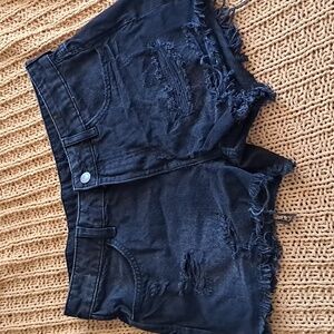 Black Denim Distressed Shorts